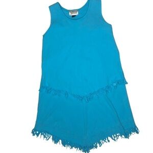 Vintage Christine Alexander Blue Sleeveless Tiered Fringe Dress Sz Med